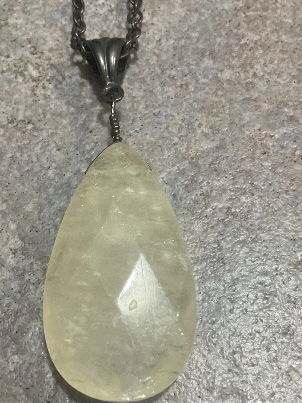 Faceted Teardrop Pendant Necklace - Cream Stone on Silver Chain